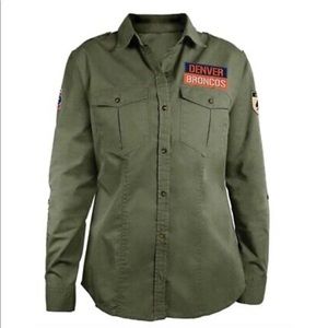 Denver Broncos NFL Team Apparel Womens Military Shirt Green Collar Cotton XL New
